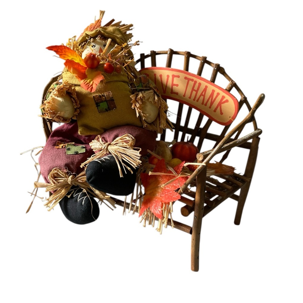 Thanksgiving Fall Autumn Decoration Scarecrow Sitting on a Bench